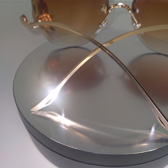 Rhinestone Rimless Brown & Gold Polygon Gradient Color Sunglasses New - Picture 4 of 8